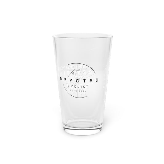 The Devoted Cyclist 16oz Pint Glass — Minimalist Beer & Drinkware for Cyclists